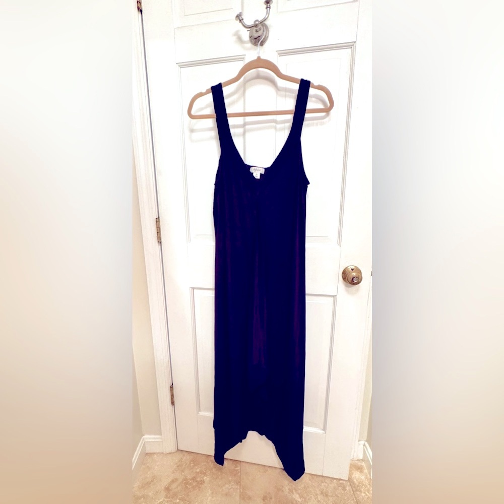 Style and Co navy blue sundress vneck with thin straps and elastic back. XL